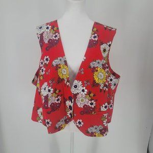 Modcloth Splash Of Inspiration Red Floral Vest 3 Button Women's Size 4X